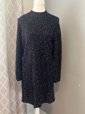 Reitmans Black Speckled Long-Sleeve Mock Neck Dress